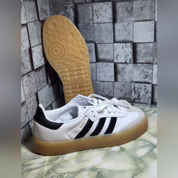 Adidas samba Original Leather Shoes..Size 8 White Black Gum - Picture 8 of 10